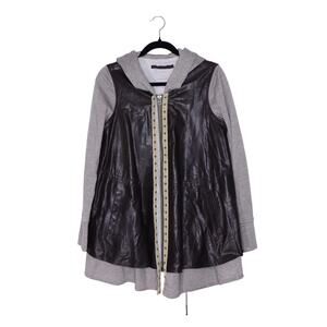 NICHOLAS K Layered Hoodie Leather Swing Jacket Brown Long Sleeve Women's S